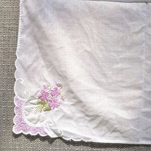 Three Hankies Embroidered With Violets